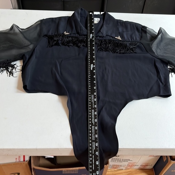 ELLA FASHION black XL vintage Fringe button down shirt with sheer sleeves - Picture 3 of 15